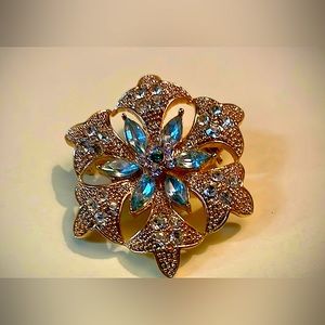 Aquamarine Rhinestone Brooch Pin